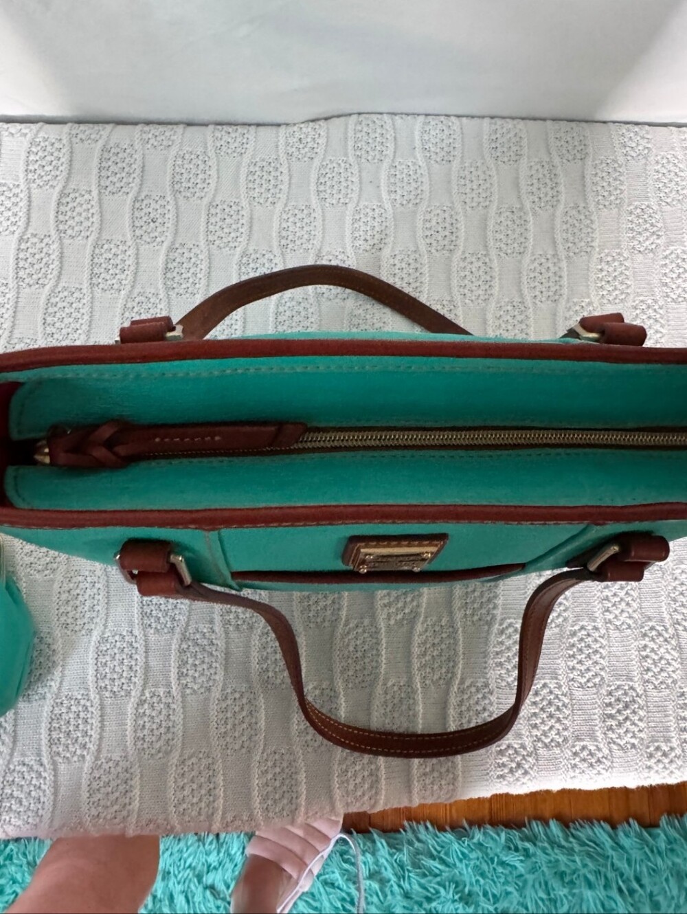 Dooney & Bourke Teal Leather Lexington Tote Bag with Matching Coin Purse EUC - Picture 11 of 13